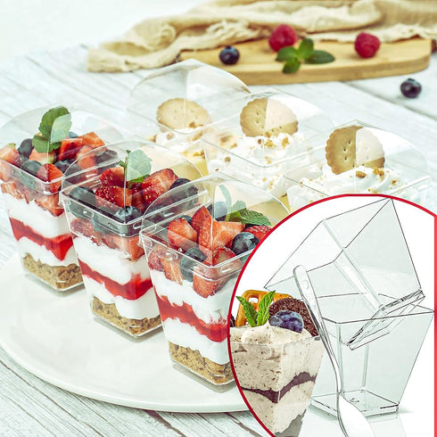 4M's 100 Pack 5 oz (100) Plastic Dessert Cups with Lids, Yogurt Parfait/Appetizer Cup with Lids for Party, Mini Dessert