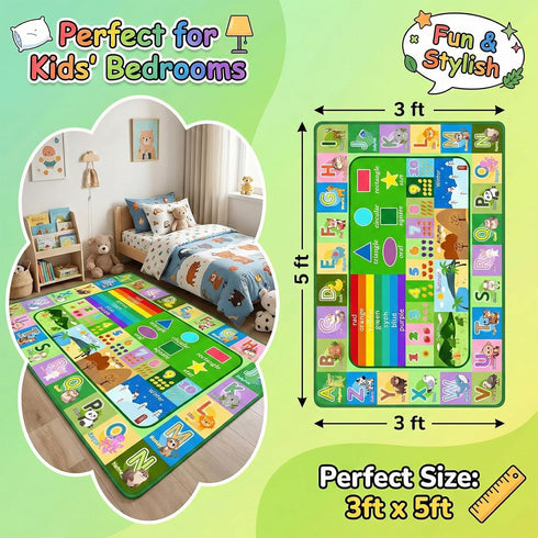 3x5ft Kids Educational Rug, Non-Slip Machine Washable ABC Alphabet Mat & Learning Carpet for Playroom Bedroom, Nursery