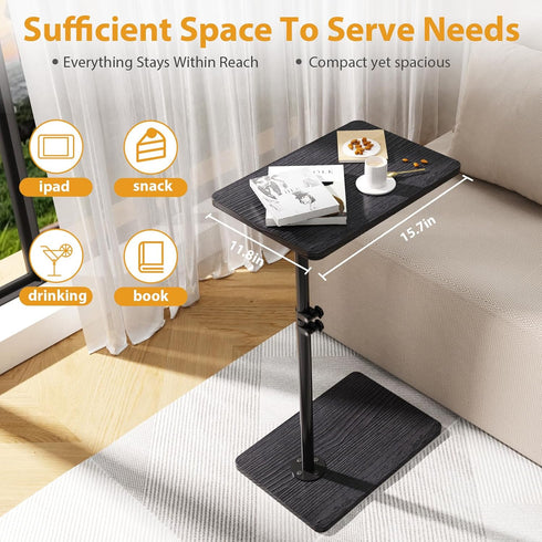 360Swivel TV Tray Table, Adjustable C Shaped Side Table for Couch, Couch Side Table C Table That Slide Under Couch Desk