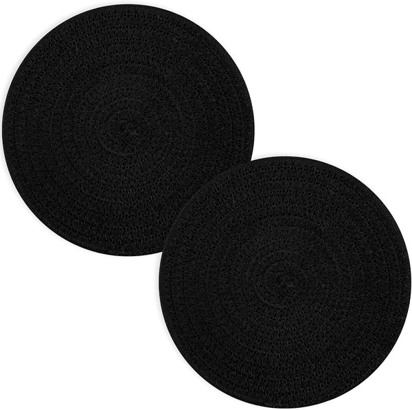 Trivets for Hot Pots and Pans - 8 inches, 2 Pcs, Cotton Mat to Protect Counter, Black