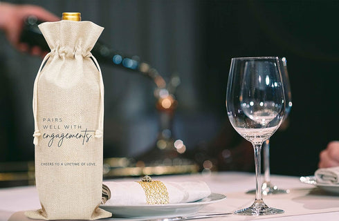 Wedding Gift Wine Bags - Burlap Wine Bottle Cover Bag for Engagement, Bridal Shower, and Bachelorette Party Favor