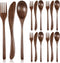Geiserailie 12 Pcs Wooden Silverware Wood Utensils for Eating Set Wooden Spoon