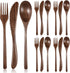 Geiserailie 12 Pcs Wooden Silverware Wood Utensils for Eating Set Wooden Spoon