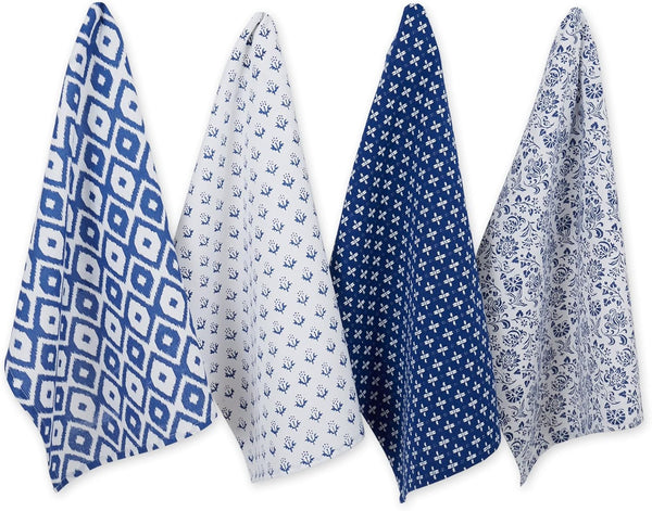 DII Tunisia Blue Market Tabletop and Kitchen Collection, Set of 4 Dishtowels, 18x28, Blue Market.