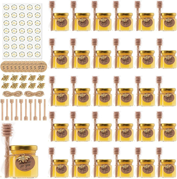 Mcupper 30 Pack 1.5 oz Mini Honey Jars with Dipper, Honey Jar Party