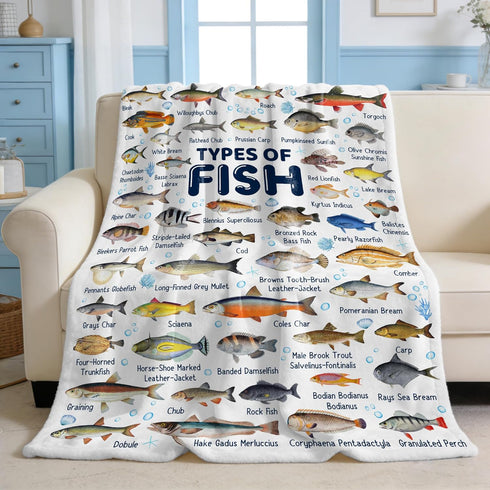 Cozy Size-60"x80" Fish Throw Blanket,Types of Fish Blanket Fishes Blanket Gifts,Ultra Soft Lightweight Flannel Blankets