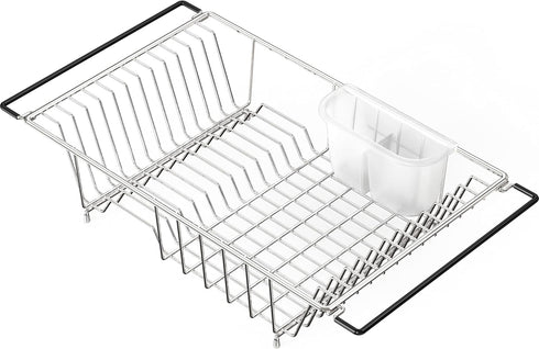 SIMPLE HOUSEWARE Large Stainless Steel Dish Drainer Drying Rack with Utensil Holder, Chrome