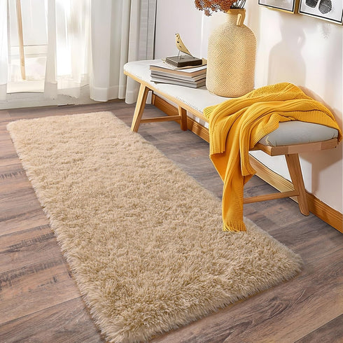 Soft Runner Rugs for Bedroom Hallways, 2x6 Beige Fluffy Shag Throw Area Rug Non Slip for Bedside Dorm Living Room