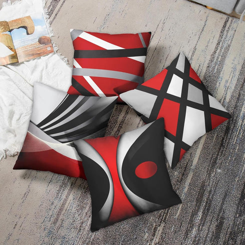 Emvency Set of 4 Throw Pillow Covers, Modern Abstract Red Stripes, 16x16 Inches, Home Decor
