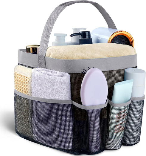Attmu Portable Mesh Shower Caddy with 8 Pockets for College Dorm Room Essentials, Quick Dry Shower Bag for Bathroom