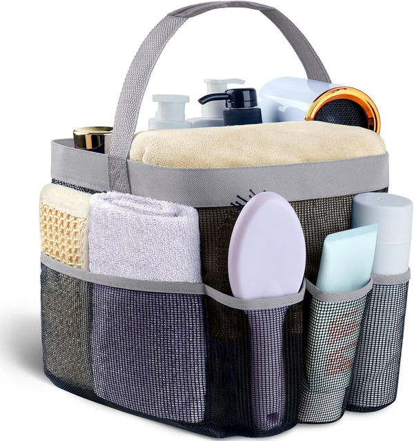 Attmu Portable Mesh Shower Caddy with 8 Pockets for College Dorm Room Essentials, Quick Dry Shower Bag for Bathroom