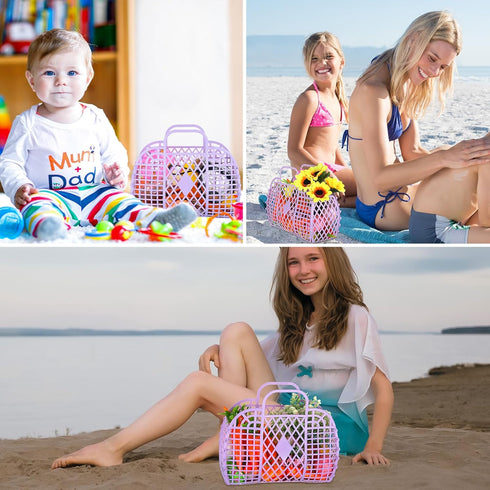 Hsei 16-Piece Girls' Jelly Beach Tote Bags for Easter - Reusable Plastic Gift Baskets
