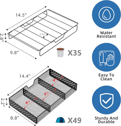Simple Trending Coffee Pod Holder for K-Cups, 2 Tier Sliding Storage Drawer, Black