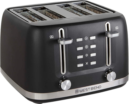 West Bend 4 Slice Toaster - Extra-Wide and Deep Slots with 3 Functions, 7 Shade Settings, Black