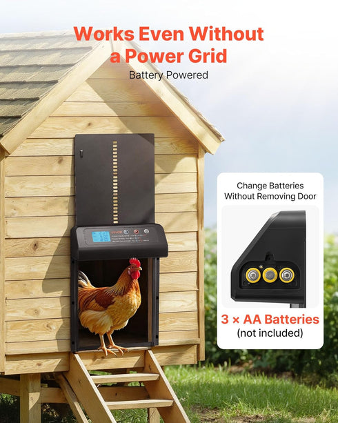 Setting, Anti-Pinch VEVOR Automatic Chicken Coop Door, Battery Powered Chicken Coop Door with Timer & Manual Security