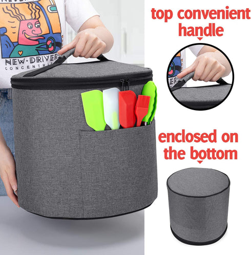 Luxja Gray Dust Cover with Zipper Closure for 6 Quart Instant Pot, Enclosed Bottom, Medium with Accessories Pockets