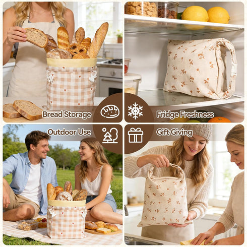 2 Beeswax Bread Bags for Sourdough, pcs Reusable Beeswax Bread Bags for Homemade Sourdough, XL Cotton and Linen Food