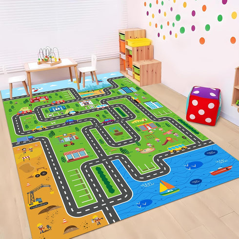 59X 39.4 INCH) Kids Car Playmat, Kids Rug for Playroom Car Mat Town City Road Traffic Rugs, Play Mat for Floor, Extra