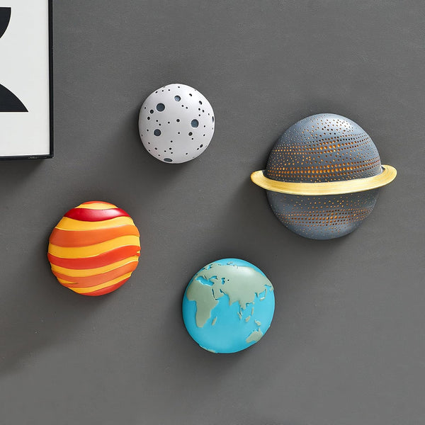 4Pcs Outer Space Planets Wall Decor - Modern 3D Wall Sculptures for