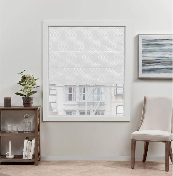 Exclusive Home Prague Trellis 100% Blackout Polyester Roman Shade, 31"x64", Color White
