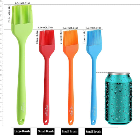 4PCS Silicone Basting Pastry Brush, MONGSEW Heat Resistant Food Brush Spread Oil Butter Sauce for BBQ Grill Baking Kitchen Cooking, BPA Free, Dishwasher Safe (Multicolor, 4 Pcs) by MONGSEW