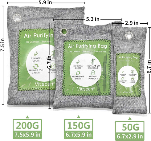 6 Pack Bamboo Charcoal Air Purifying Bag, Activated Charcoal Odor Absorber for Home, Pet, Closet
