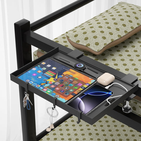 Foldable Bedside Shelf, Metal Clip-On Bed Tray Table for Bunk Bed & Dorm Beds, Dorm Room Essentials Organizer
