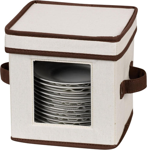 Household Essentials Saucer Storage Box, Holds 12 Saucers, Felt Protectors, Windowed Panel, Foldable, Stackable, 2