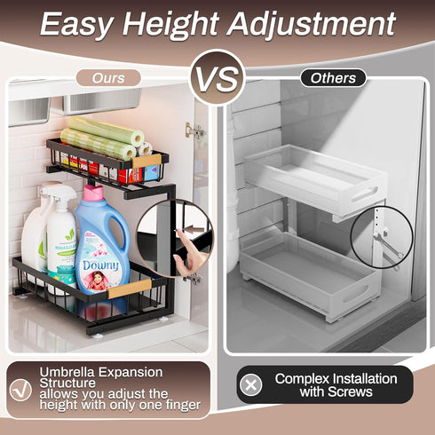 2 Pack 2 (13.2" 17.2") ADBIU Under Sink Organizer, Tier Expandable Height - Pull out Kitchen Bathroom Cabinet