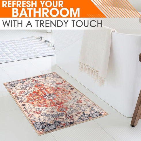 Washable Kitchen Rug, Easy Cleaning Non-Slip Carpet, Vintage Soft Surface, Durable Pet-Friendly Mat, Small 2x3
