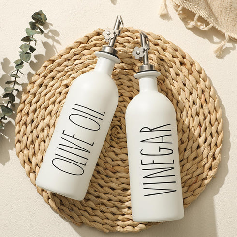 16oz Set, Set 2 (16oz-P-White) HOMCDALY Olive Oil Dispenser Bottles for Kitchen, White Oil and Vinegar Dispenser Two