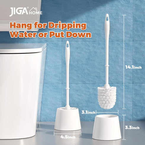 JIGA 3 Pack Toilet Brush and Holder Set, Toilet Bowl Brush with Caddy, Bathroom Stiff Bristles Toilet Scrub Brush, White