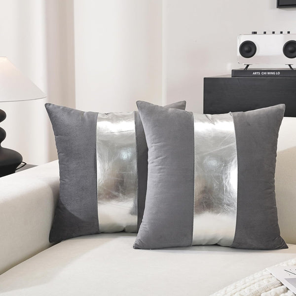 TAOSON Pack of 2 Velvet Decorative Throw Pillow Covers Dark Grey Patchwork with