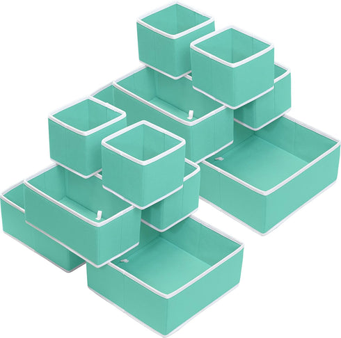 Simple Houseware Foldable Cloth Storage Box, Closet Dresser Drawer Divider Organizer Basket Bins, Turquoise (Set of 12)