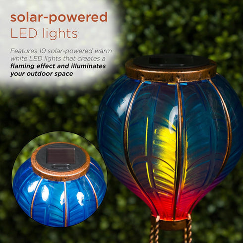 45" Alpine Corporation H Outdoor Solar Hot Air Balloon Spinning Garden Stakes with LED Lights, Blue/Purple
