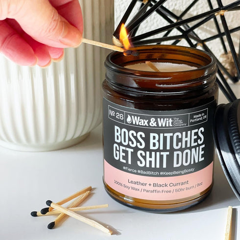Wax & Wit Funny Soy Candle Gift for Women - Humorous Aromatherapy Candle, Leather and Black Currant - 9oz, Ideal for