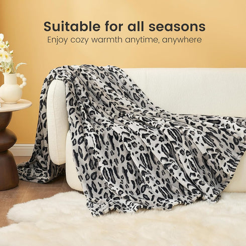 Cozy 90"*90" Bliss Leopard Print Fuzzy Throw Blanket for Bed & Couch, Thick Soft Warm Fleece Blankets for Room Decor