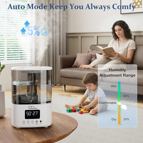 4L 12H Smart Humidifiers for Bedroom, Top Fill Cool Mist Air Humidifier for Large Room, Essential Oil Diffuser App