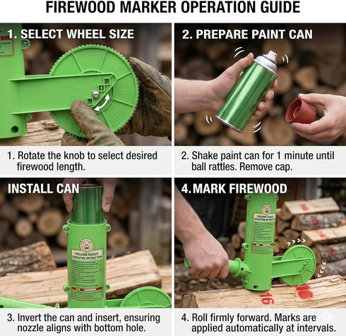 16'' Feroca Firewood Marker Tool - Automatic Paint Marking Device with Roller Wheel, Durable Firewood Measuring Tool