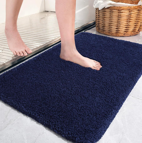 AROGAN Luxury Long Bathroom Runner Rug, 24x36 Inch - Thick Soft Microfiber Non Slip Bath Mat, Navy Blue