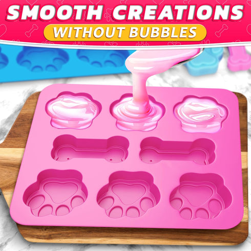 2 Pcs Dog Treat Molds - Bone & Paw Shaped Silicone, Non-Sticking, Blue & Pink for Homemade Treats