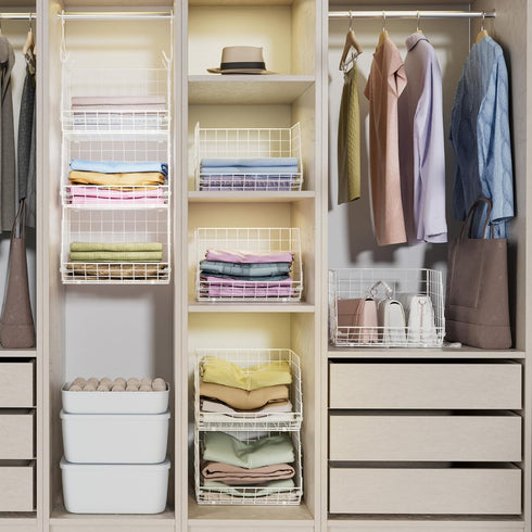 X-cosrack 3 Closet 5 Tier Foldable Organizer, Clothes Shelves with S Hooks, Wall Mount&Cabinet Wire Storage Basket