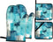 Modern Teal Abstract Art Turquoise Grey Oven Mitts and Pot Holders Set of 4 for Kitchen Baking Cooking Grilling