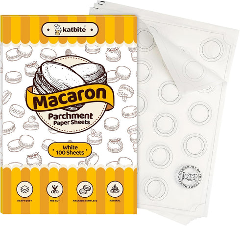 Katbite 100 Macaron Parchment Sheets Template, Non-Stick Baking Stencil for Cookies, 12x16 In