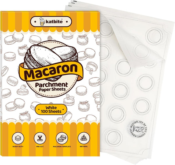 Katbite 100 Macaron Parchment Sheets Template, Non-Stick Baking Stencil for Cookies, 12x16 In