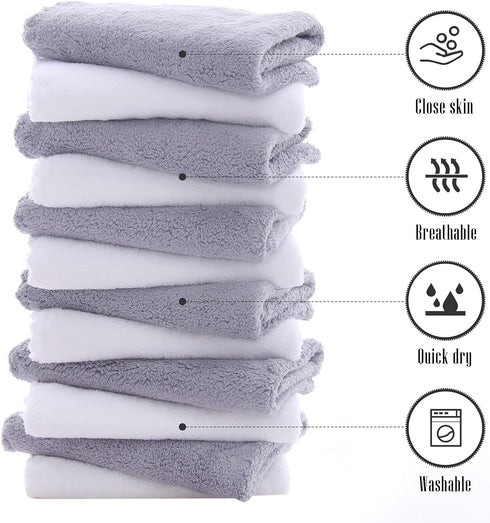 12 Pack Set TENSTARS Premium Washcloths - Quick Drying- Soft Microfiber Coral Velvet Highly Absorbent Wash Clothes