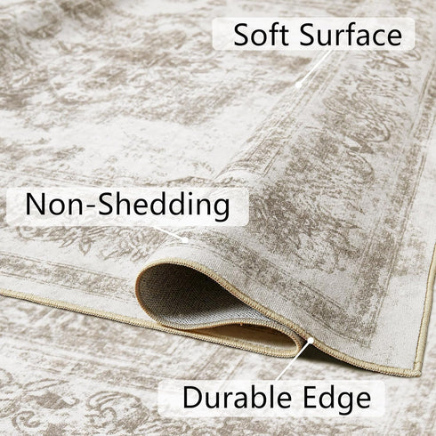 Runner Rug 2x5 Vintage Hallway Area Rug, Taupe Medallion Washable Indoor Bedroom Carpet
