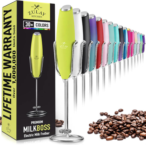 PRO Milk Frother Wand - Ultra High Speed Handheld Mixer with Upgraded Stand - Lime Green