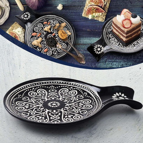 Large Ceramic Spoon Rest, Black Cooking Spoon Holder for Kitchen Counter/Stove Top/Dining Table Modern Farmhouse Decor
