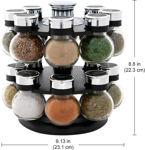 16 Countertop Kamenstein Ellington Jar Revolving Spice Rack with Prefilled Spices - Rotating Chrome and Plastic